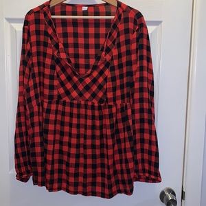 Old Navy XXL Red and Black Plaid Long Sleeve Blouse